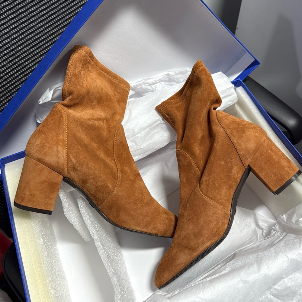 Stuart Weitzman booties worn once indoors are brand new
